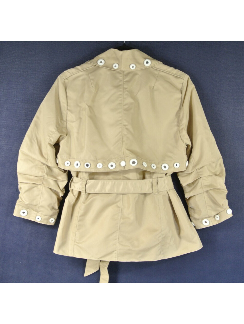 NEW, Cinq a Sept Crochet Mirrors Short Yates Trench in Khaki Ivory Sz XS #SJ2510 - Picture 7 of 10